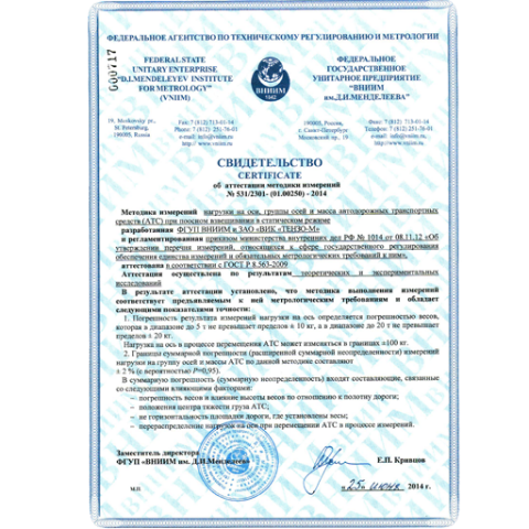 Методика измерений осевых нагрузок и массы автодорожных транспортных средств при поосном взвешивании на автомобильных весах ВА-П